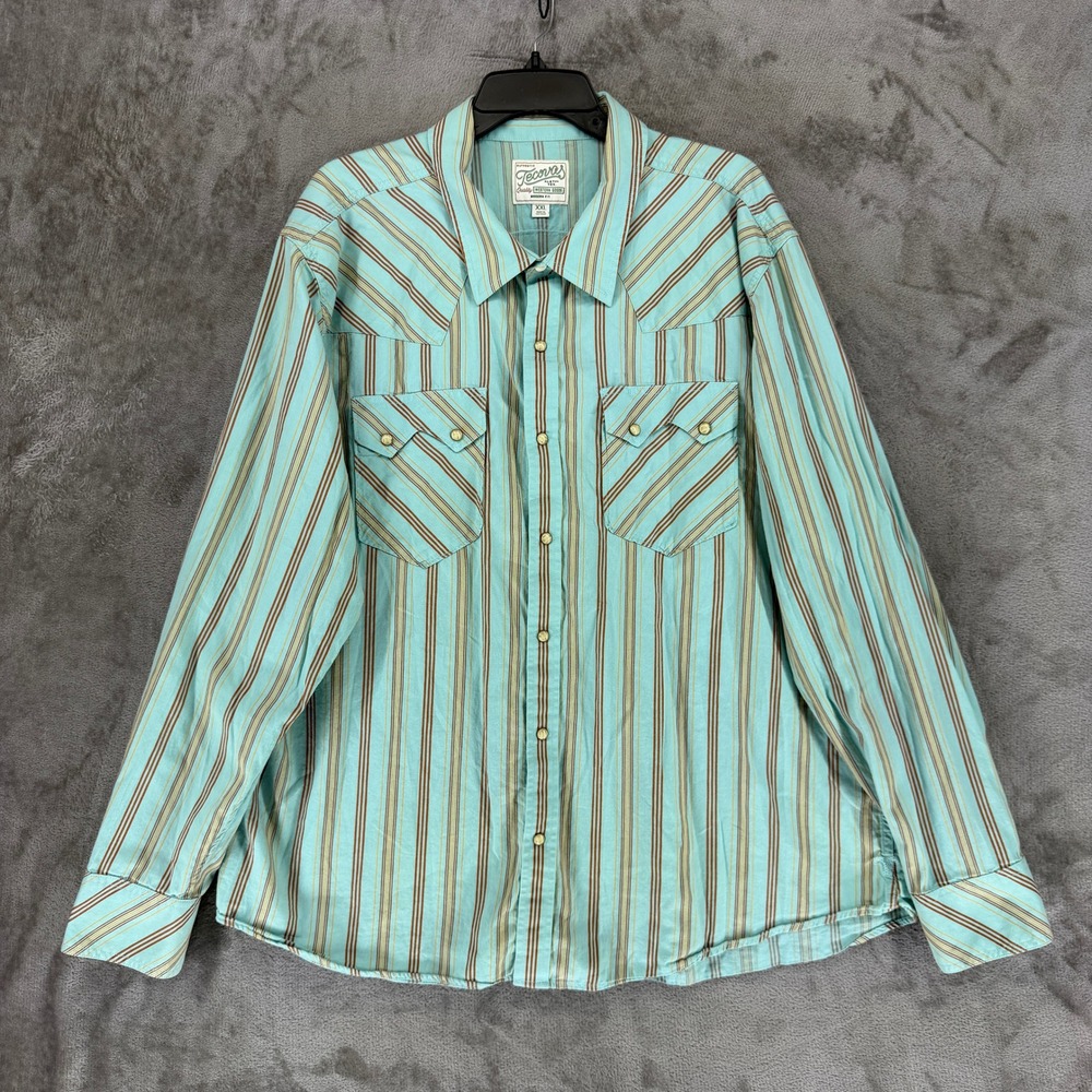 Tecovas Pearl Snap Shirt Mens XXL Blue Striped Modern Fit Western Cotton 24729